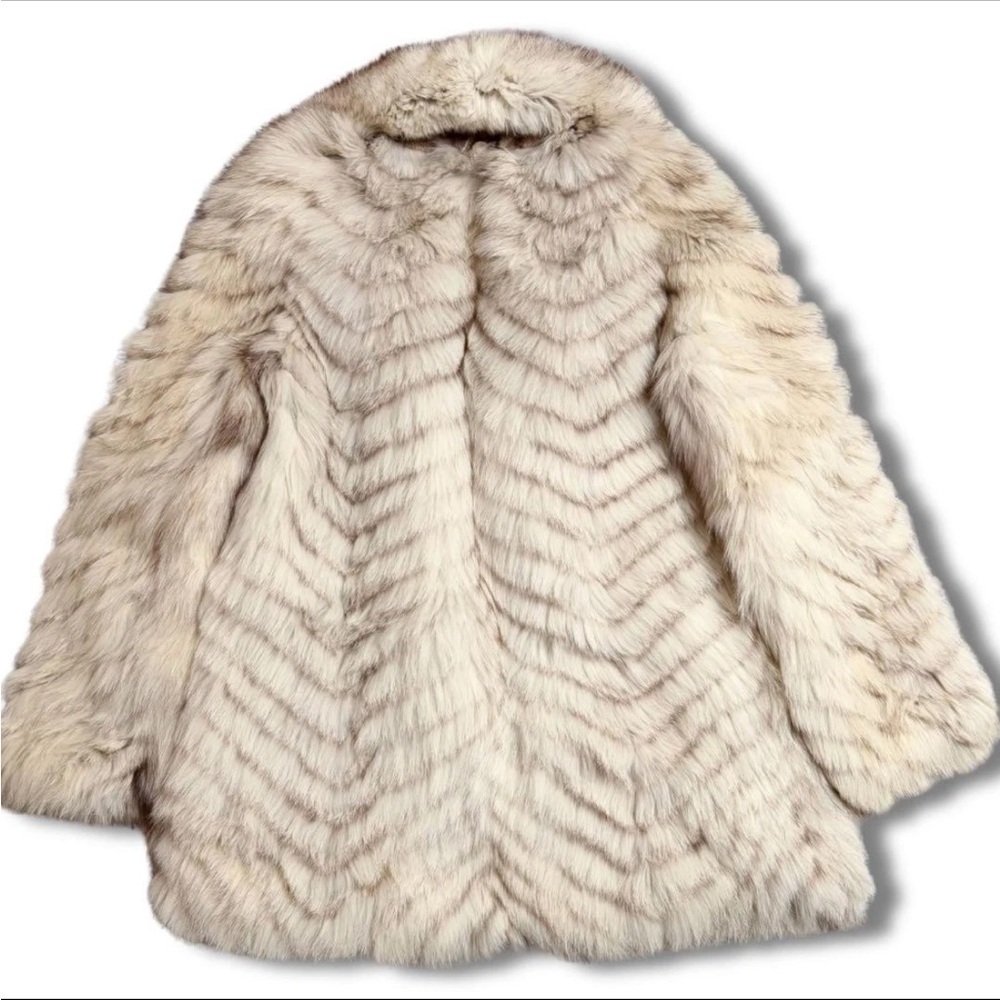 Saga Fox Silver Label Genuine Blue Fox Fur Coat Ivory